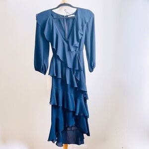 Alice + Olivia Navy Blue Ruffle Dress 0 XS Extra Small Office/Career/Work/Party